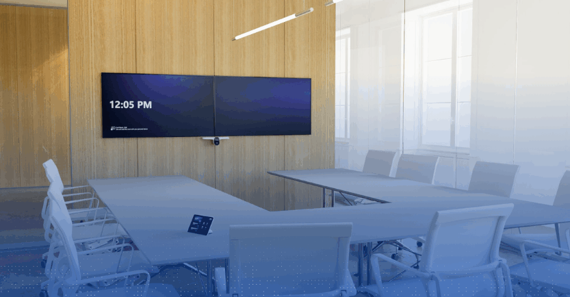 Sala de reunião corporativa com solução audiovisual MegaMax